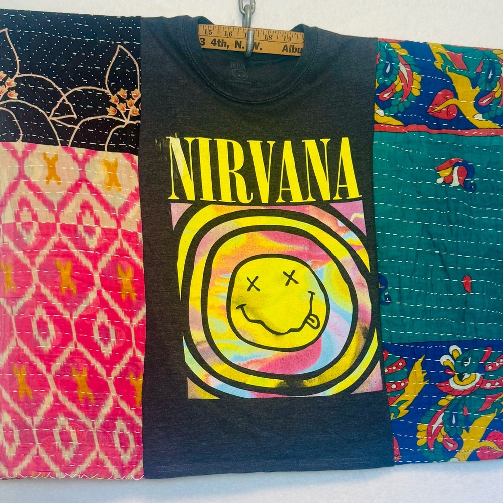 Nirvana patchwork Festival Poncho with Vintage Kantha Arms xs-3x